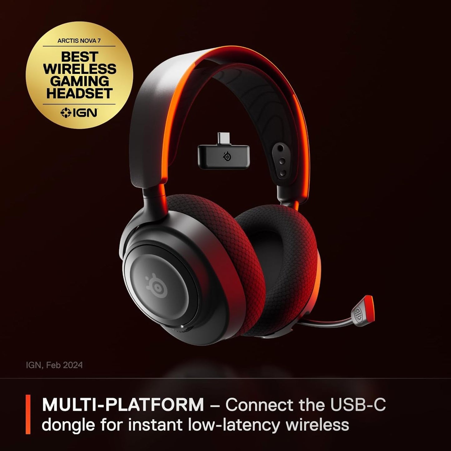 SteelSeries Arctis Nova 7 Wireless Multi-Platform Gaming Headset — Neodymium Magnetic Drivers — 2.4GHz + Mixable Bluetooth — 38Hr USB-C Battery — ClearCast Gen2 AI Mic — PC, PS5, Switch, VR, Mobile