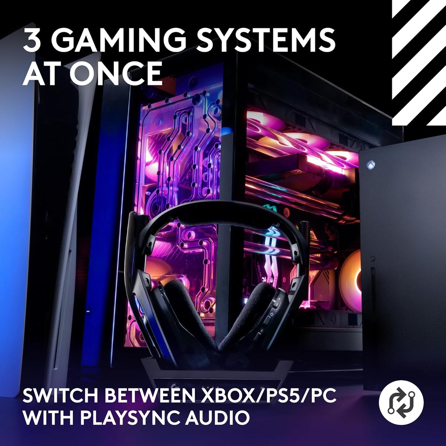 Logitech G Astro A50 Omni-Platform Wireless Gaming Headset + Base Station for PS5, Xbox, PC: PLAYSYNC Audio Switcher, <16 bit/48kHz (Console), <24 bit/48 kHz (PC), 24hr Battery, 2.4GHz & BT - Black
